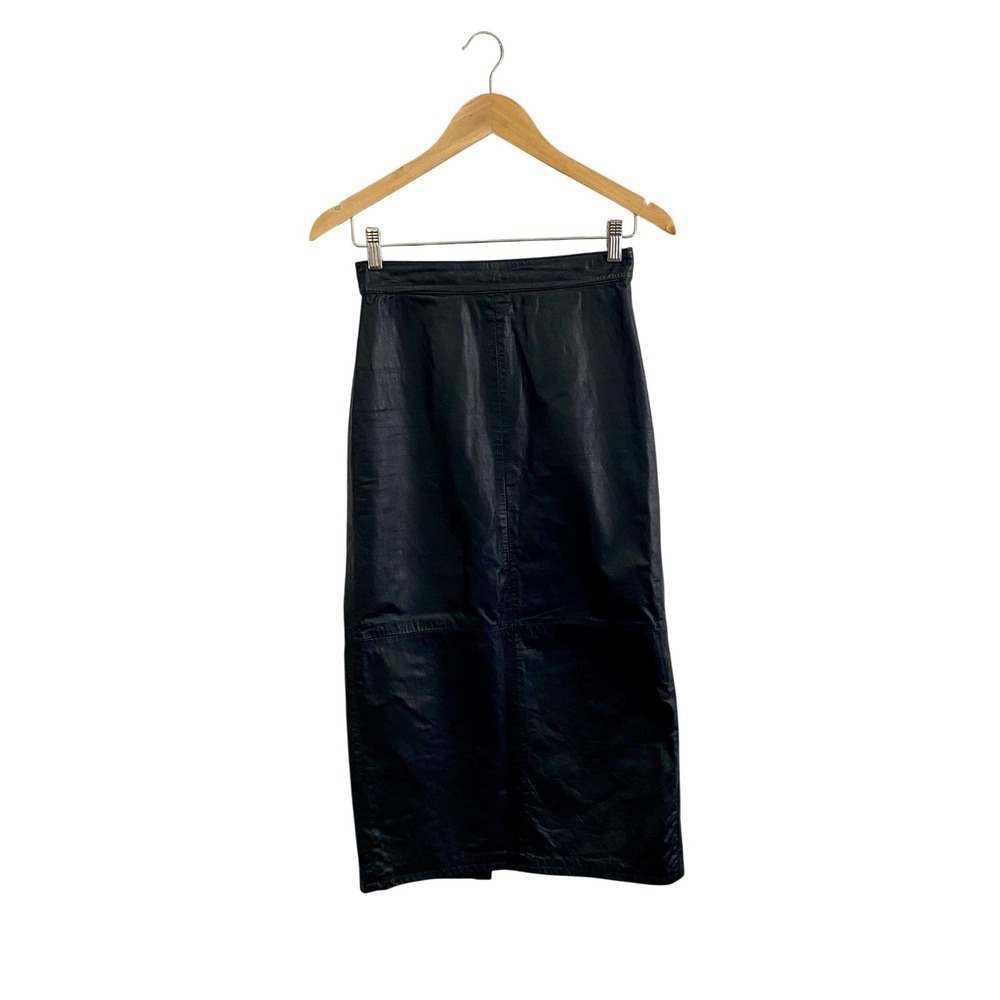 Vintage Limited Express Black Leather Skirt High Waist Midi 7 Goth Boho 90s FLAW